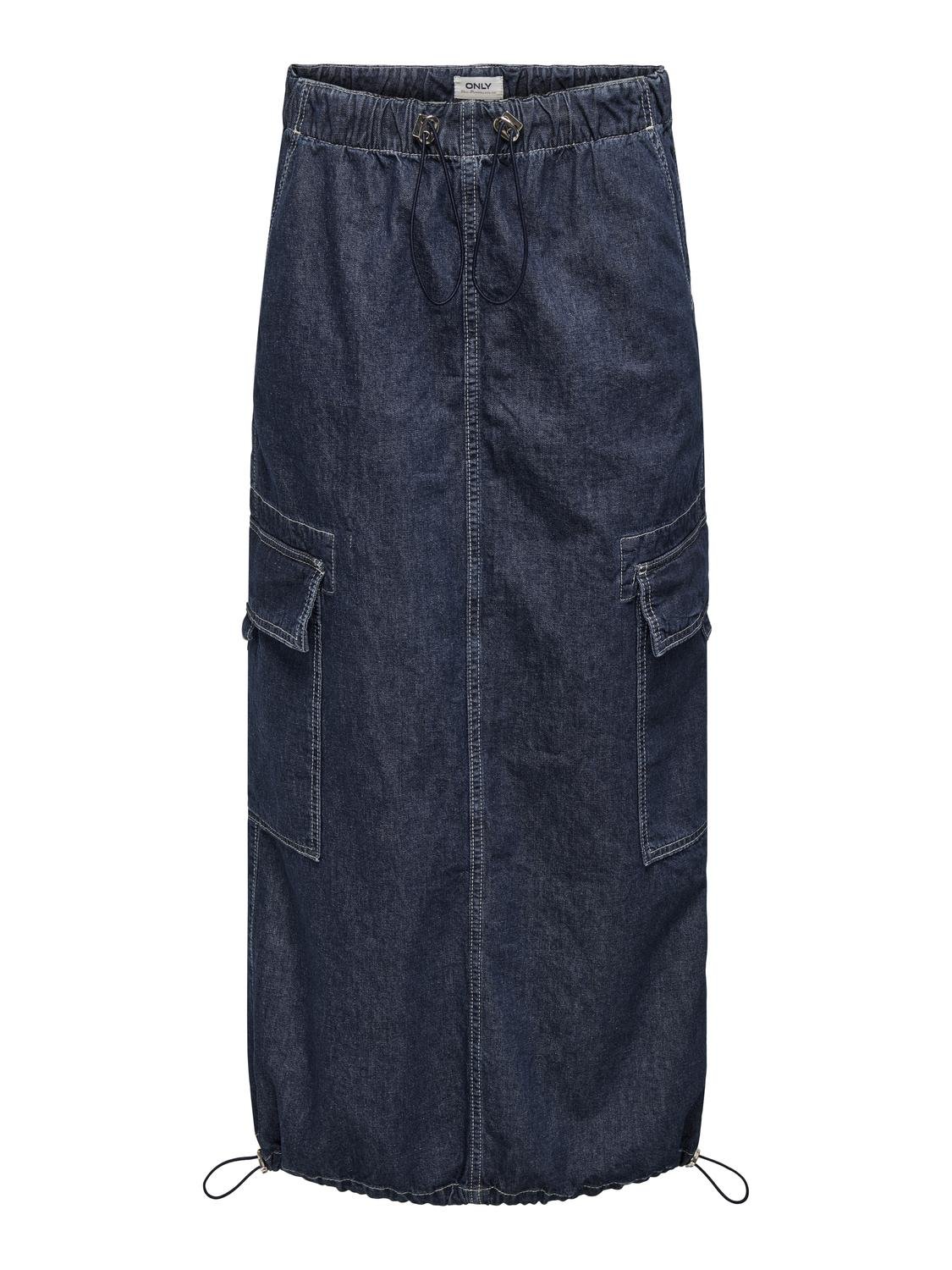 ONLY Mid waist Long skirt -Dark Blue Denim - 15309040