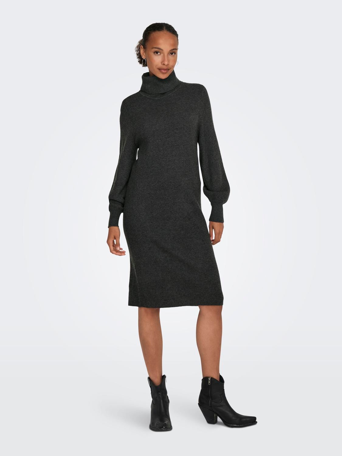 ONLY Mini kjole med rullekrave -Dark Grey Melange - 15309197
