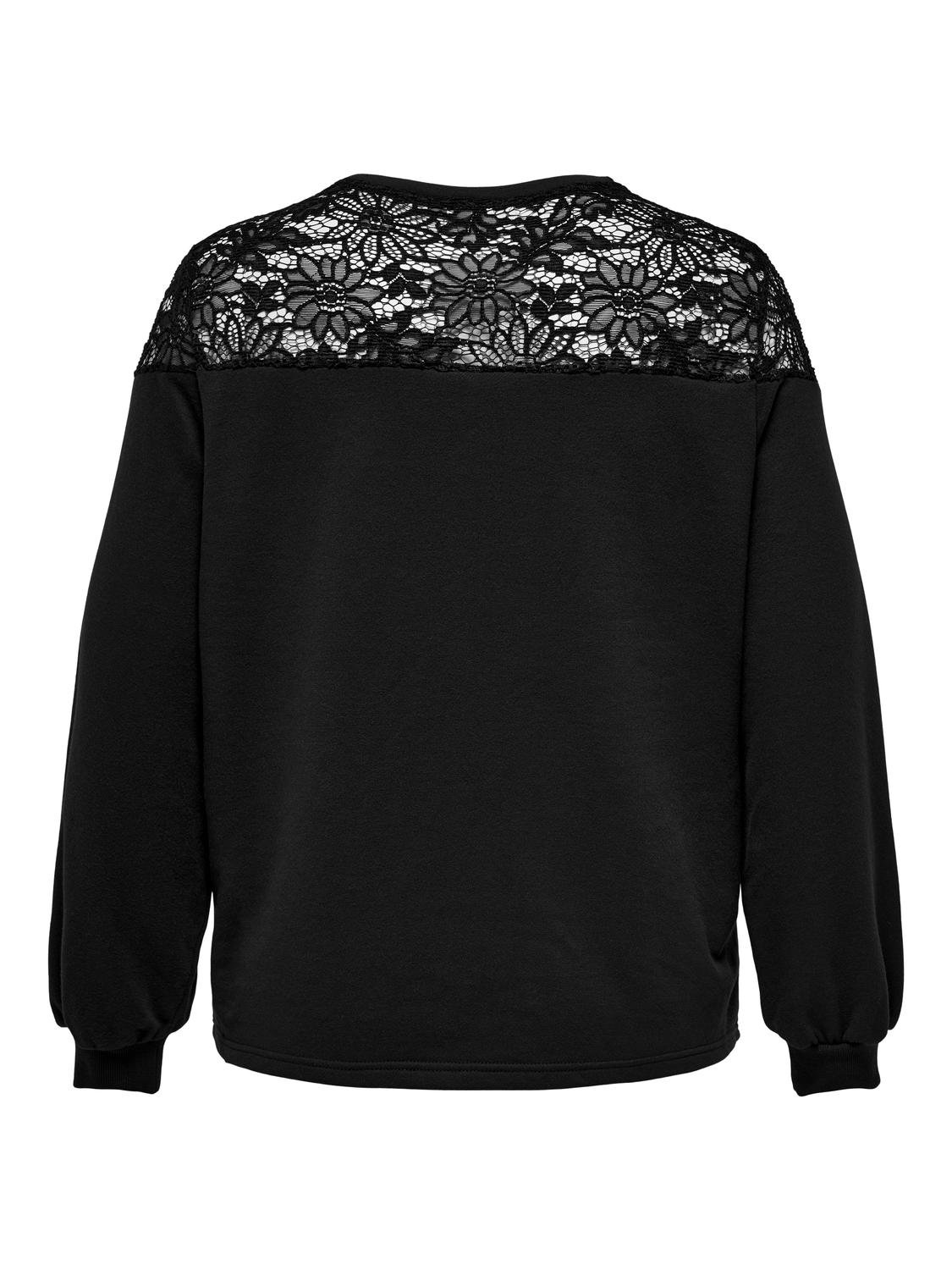 ONLY Curvy sweatshirt with lace -Black - 15309401