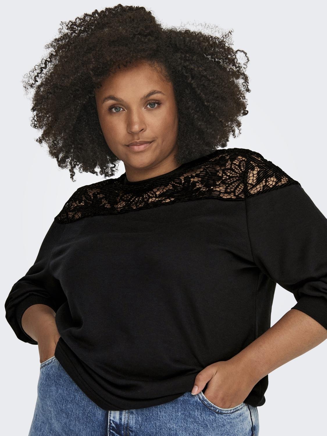 ONLY Curvy sweatshirt with lace -Black - 15309401