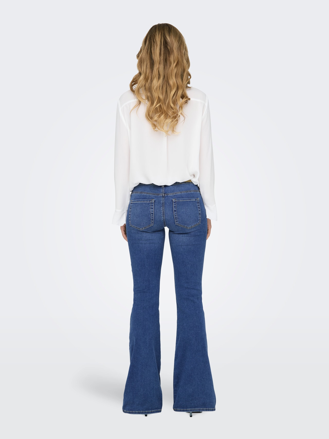 Flared Fit Mid waist Jeans, Medium Blue