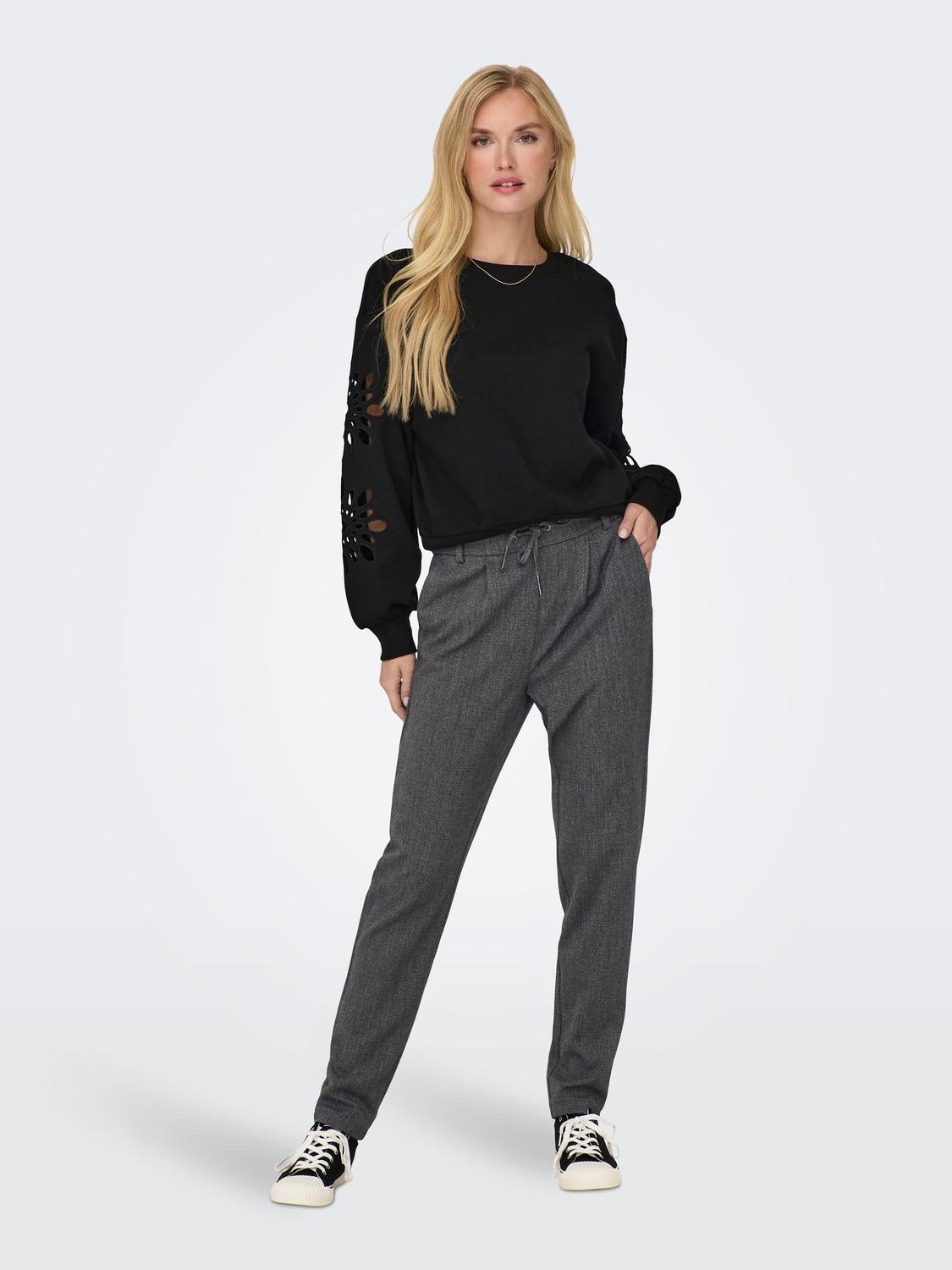 ONLY Pantalons Regular Fit Taille moyenne -Dark Grey Melange - 15309862