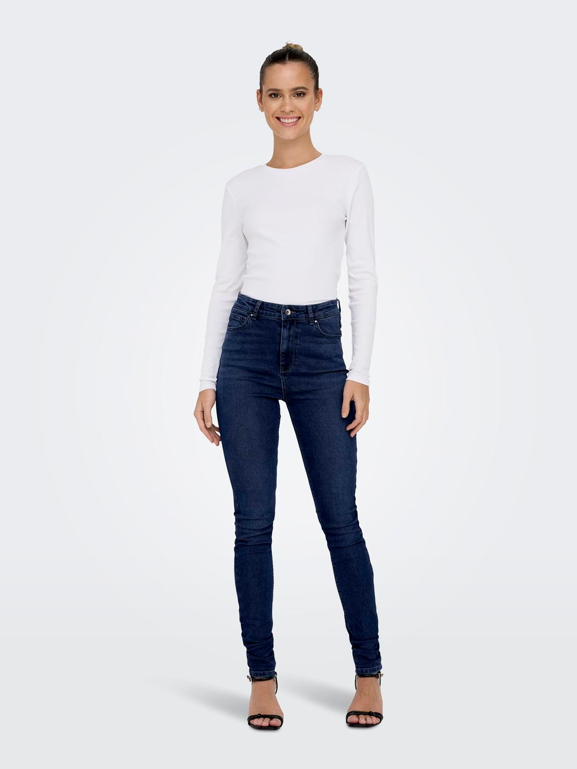 ONLY Skinny Fit High waist Jeans -Dark Medium Blue Denim - 15309884