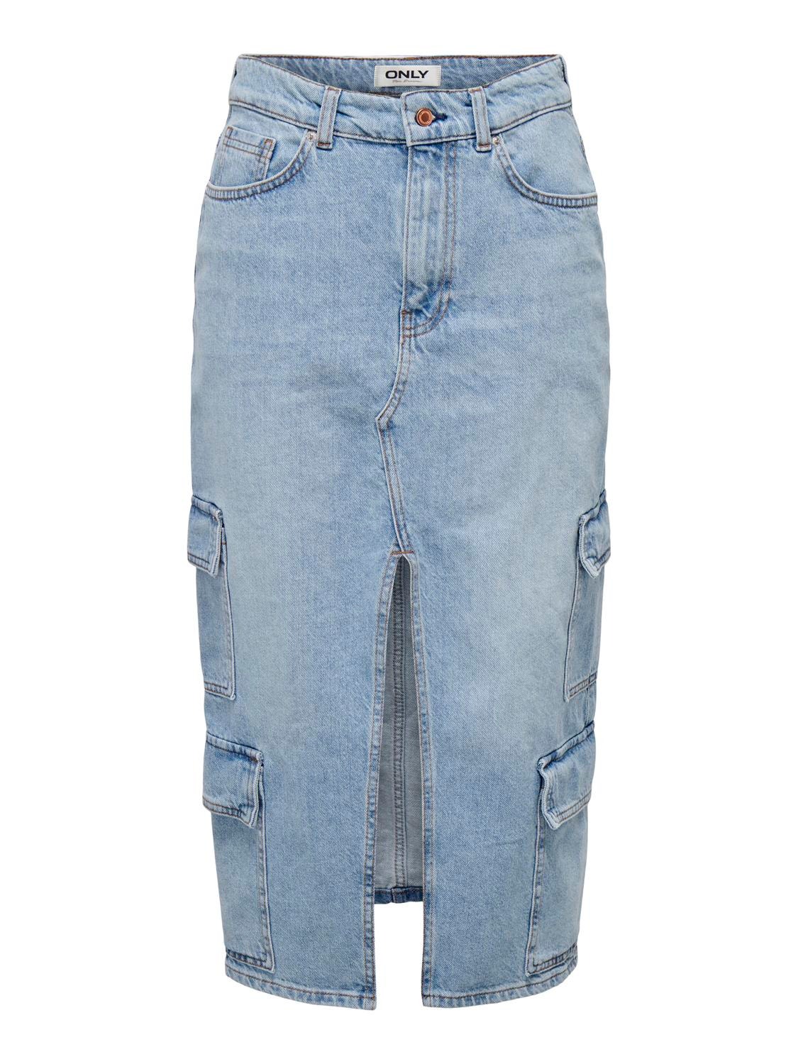 ONLY High waist Midi skirt -Light Blue Denim - 15309984