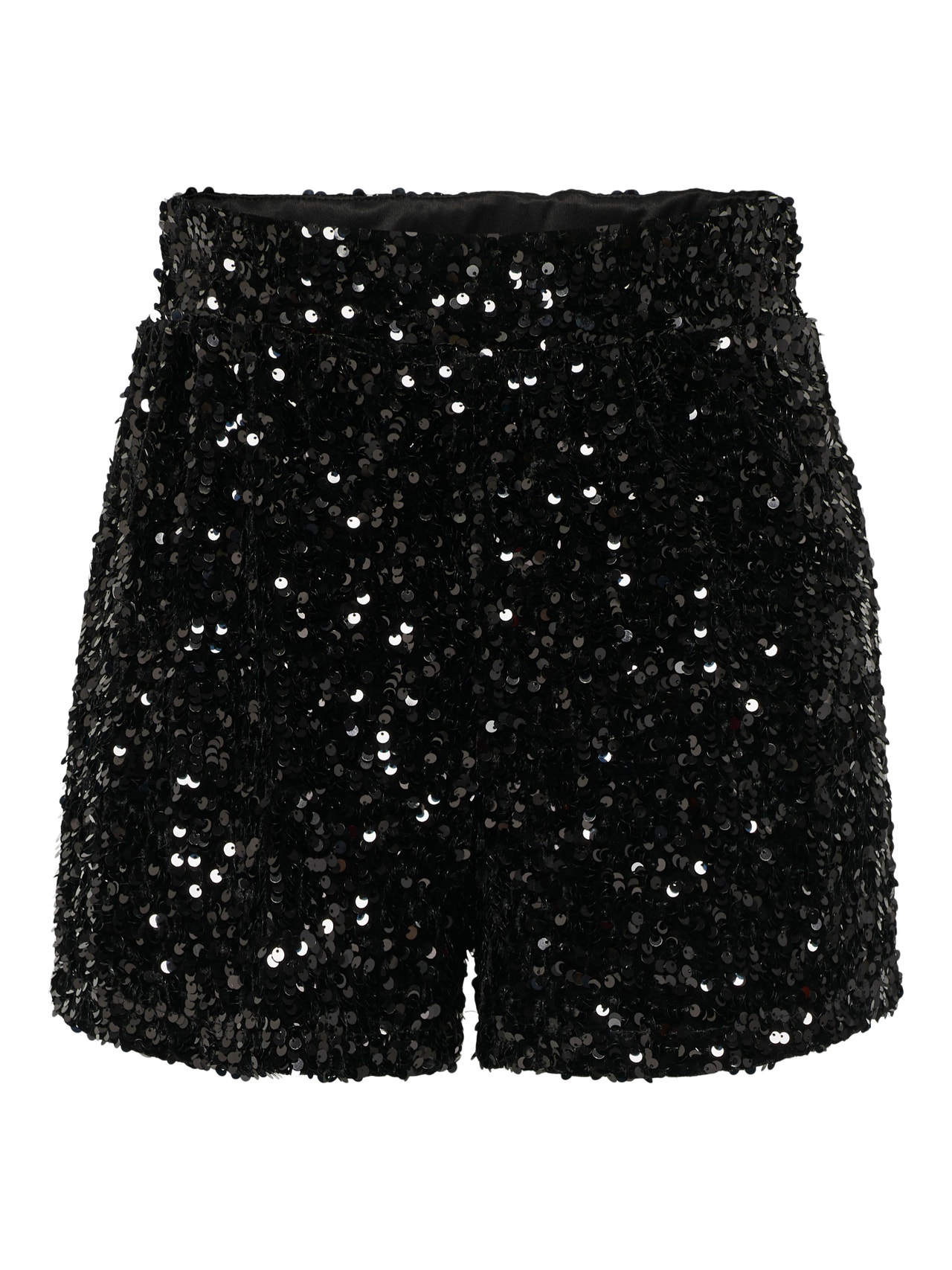 Mini shorts with sequins, Black