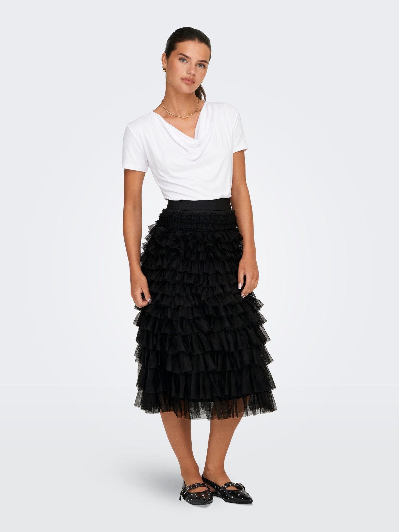 ONLY Midi skirt with frills -Black - 15310203