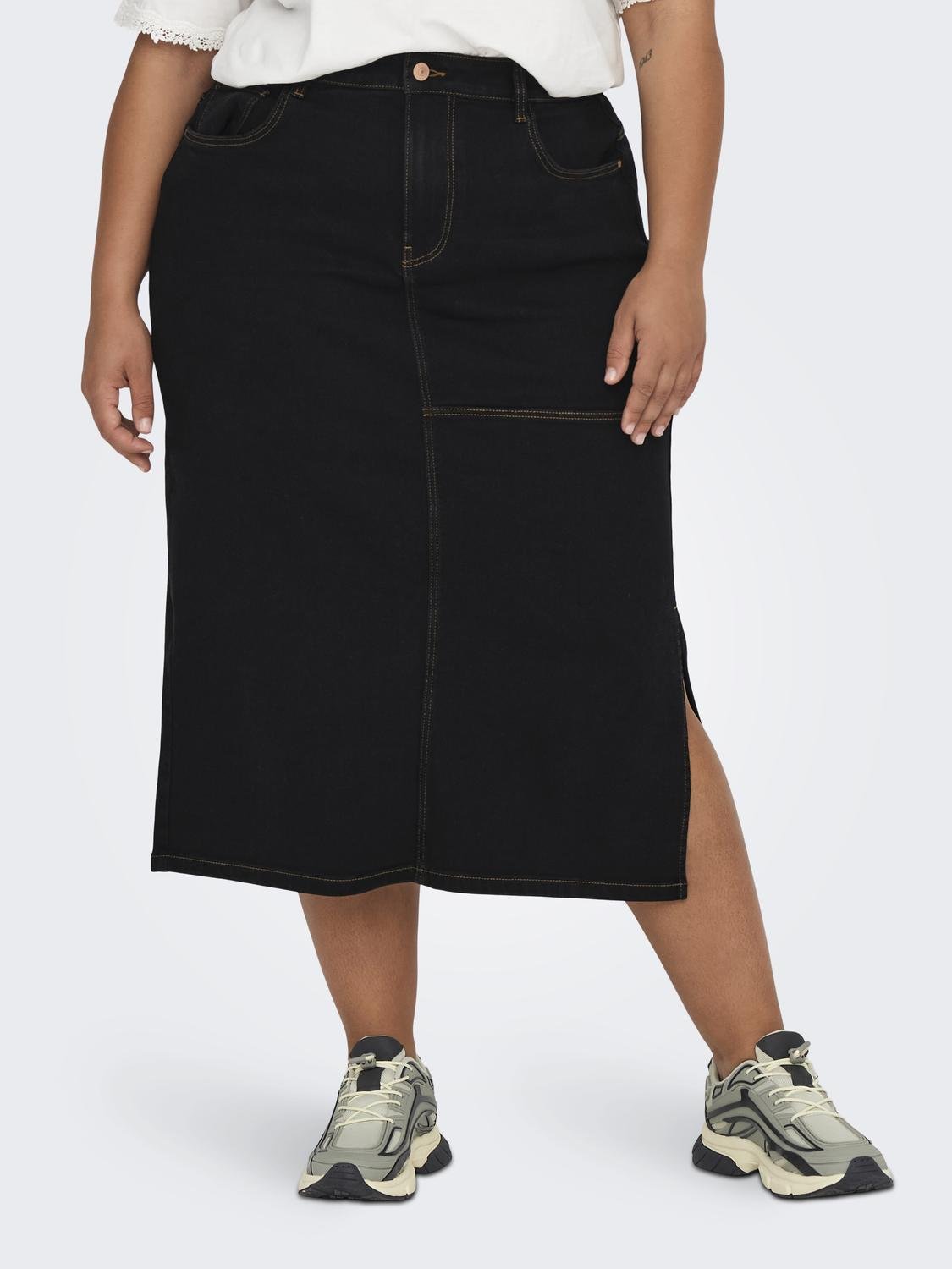 ONLY Curvy Midi denim nederdel -Black Denim - 15310275
