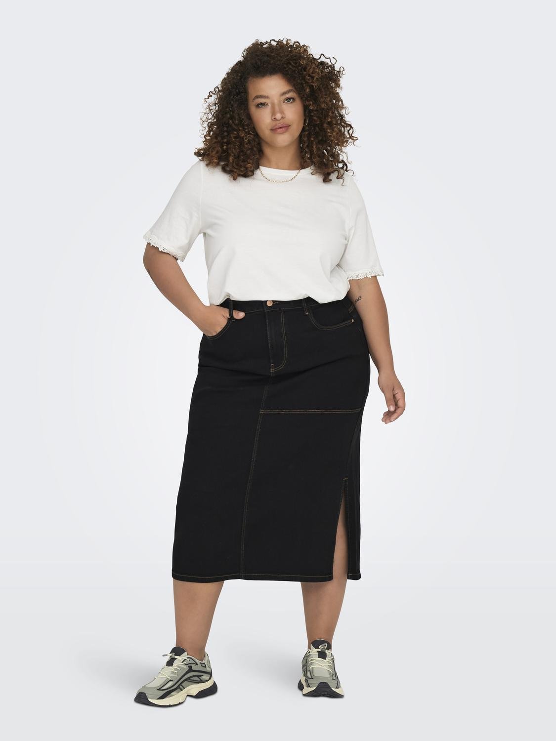 ONLY High waist Long skirt -Black Denim - 15310275