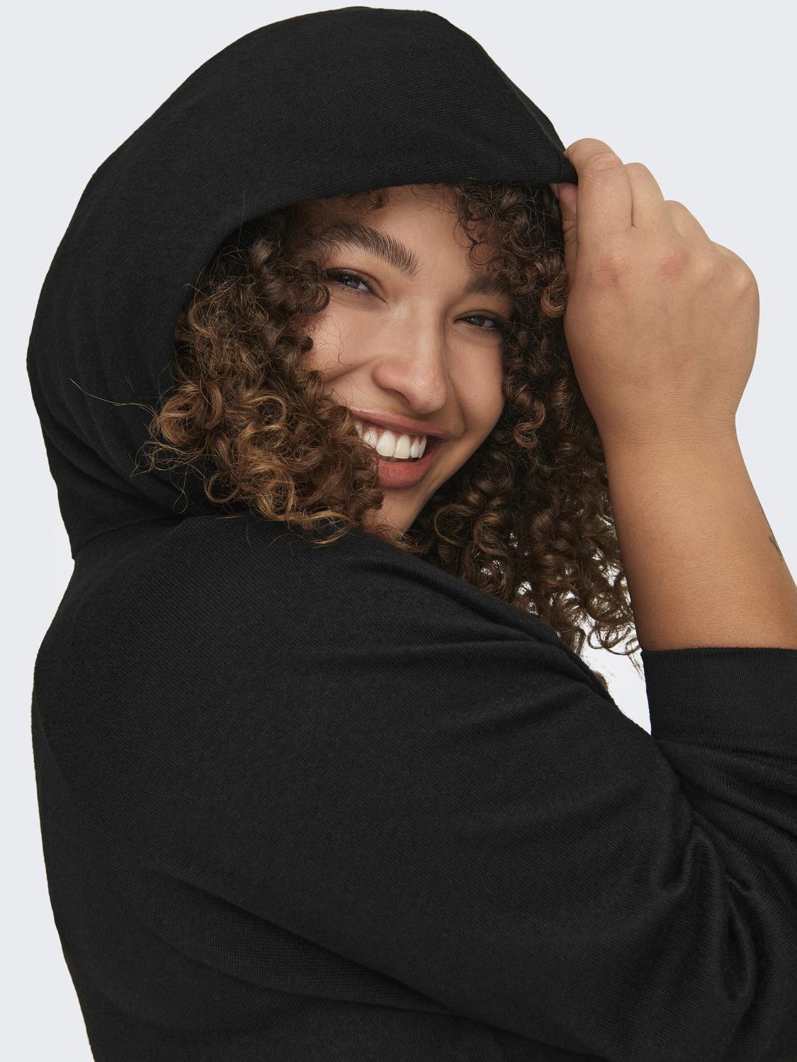 ONLY Curvy solid color hoodie -Black - 15310492