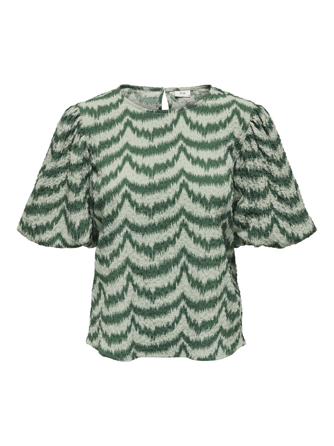 ONLY O-neck top with balloon sleeves -Granite Green - 15310740