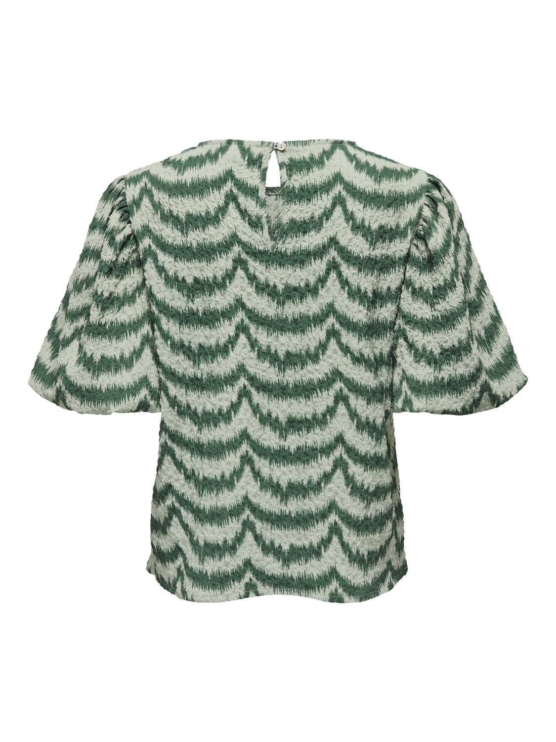 ONLY O-neck top with balloon sleeves -Granite Green - 15310740
