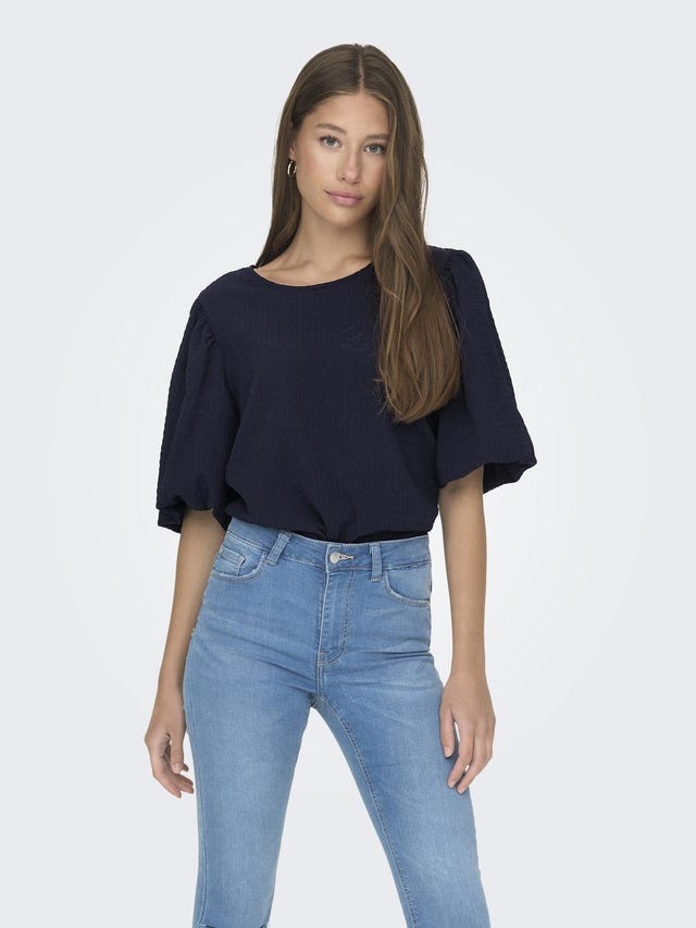 ONLY O-neck top with balloon sleeves - 15310740