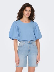ONLY O-neck top with balloon sleeves -Della Robbia Blue - 15310740