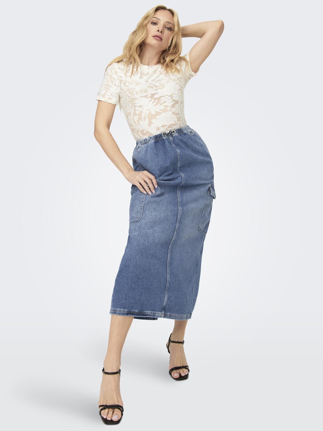 ONLY Long skirt -Medium Blue Denim - 15310815