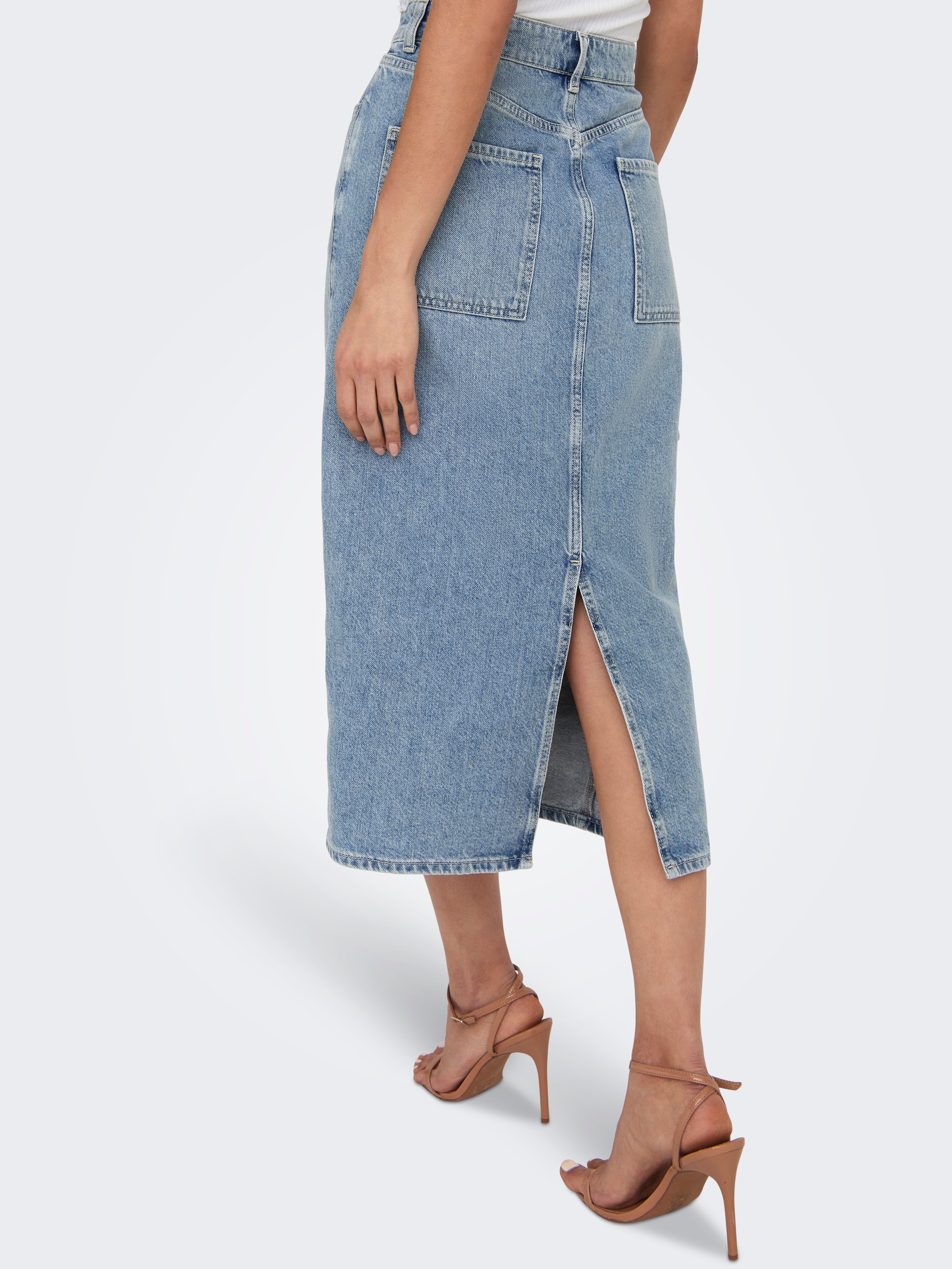 ONLY Damen Jeansrock ONLCADY - Midirock Mit Gürtel Und Seitenschlitz