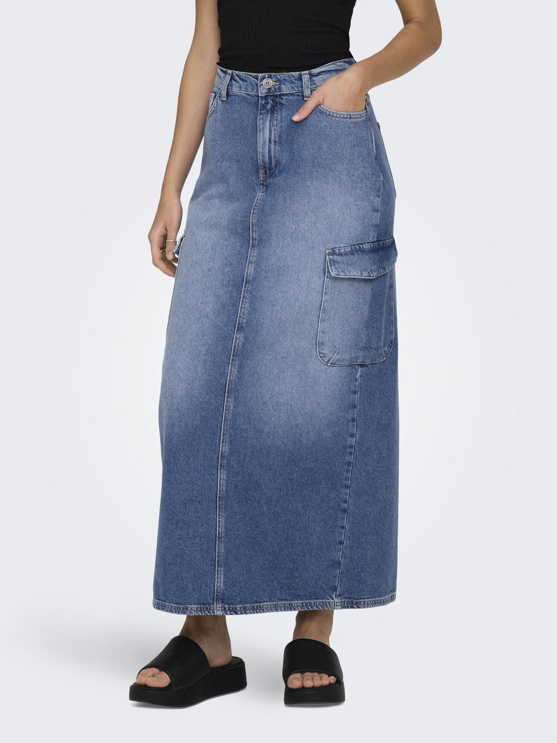 ONLY Maxi Cargo Denim Skirt -Medium Blue Denim - 15310822