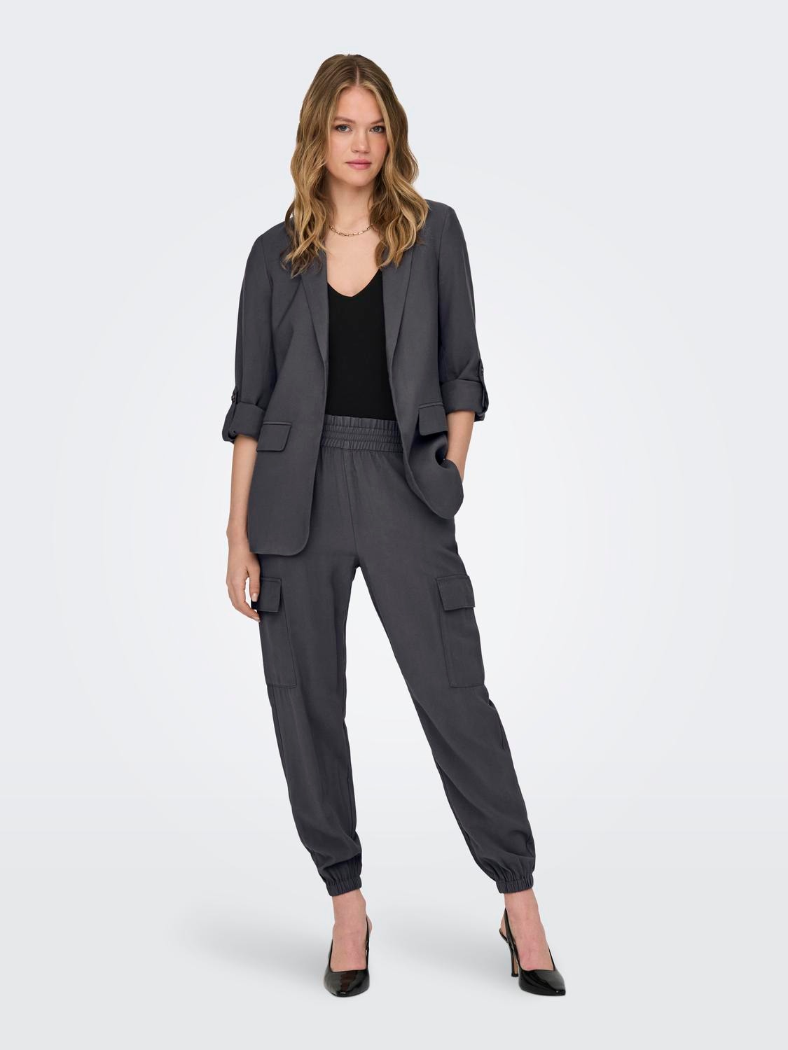 ONLY Long blazer with fold up -Magnet - 15310839