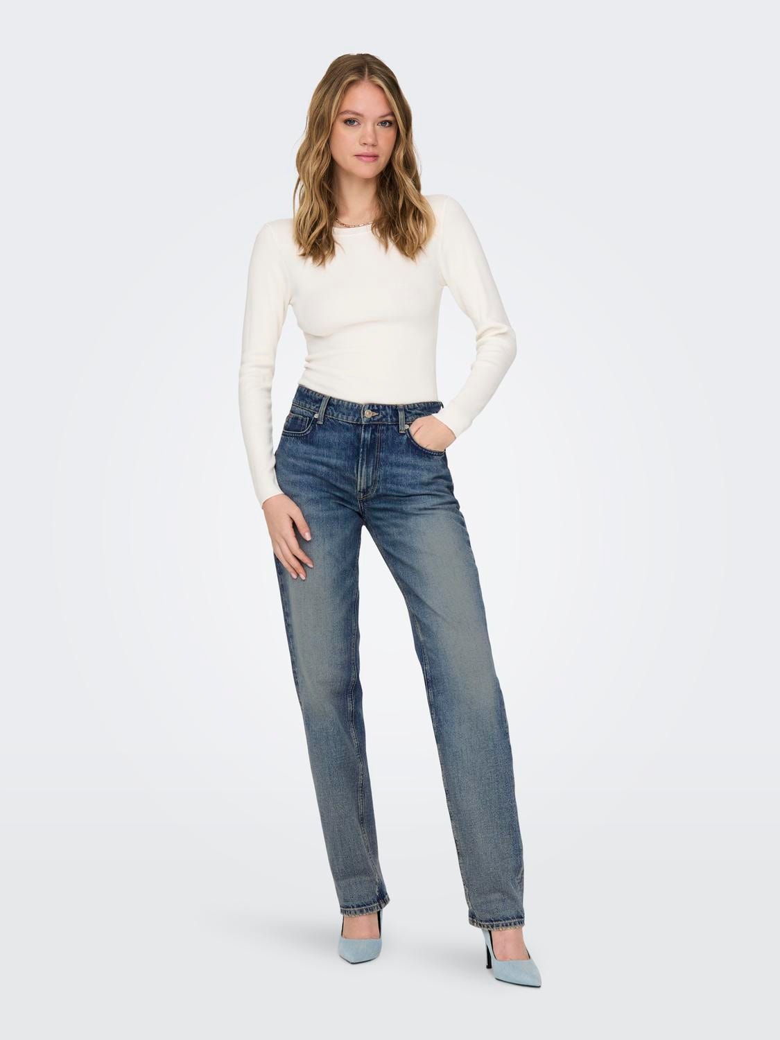 ONLY Straight fit Mid waist Jeans -Medium Blue Denim - 15310924
