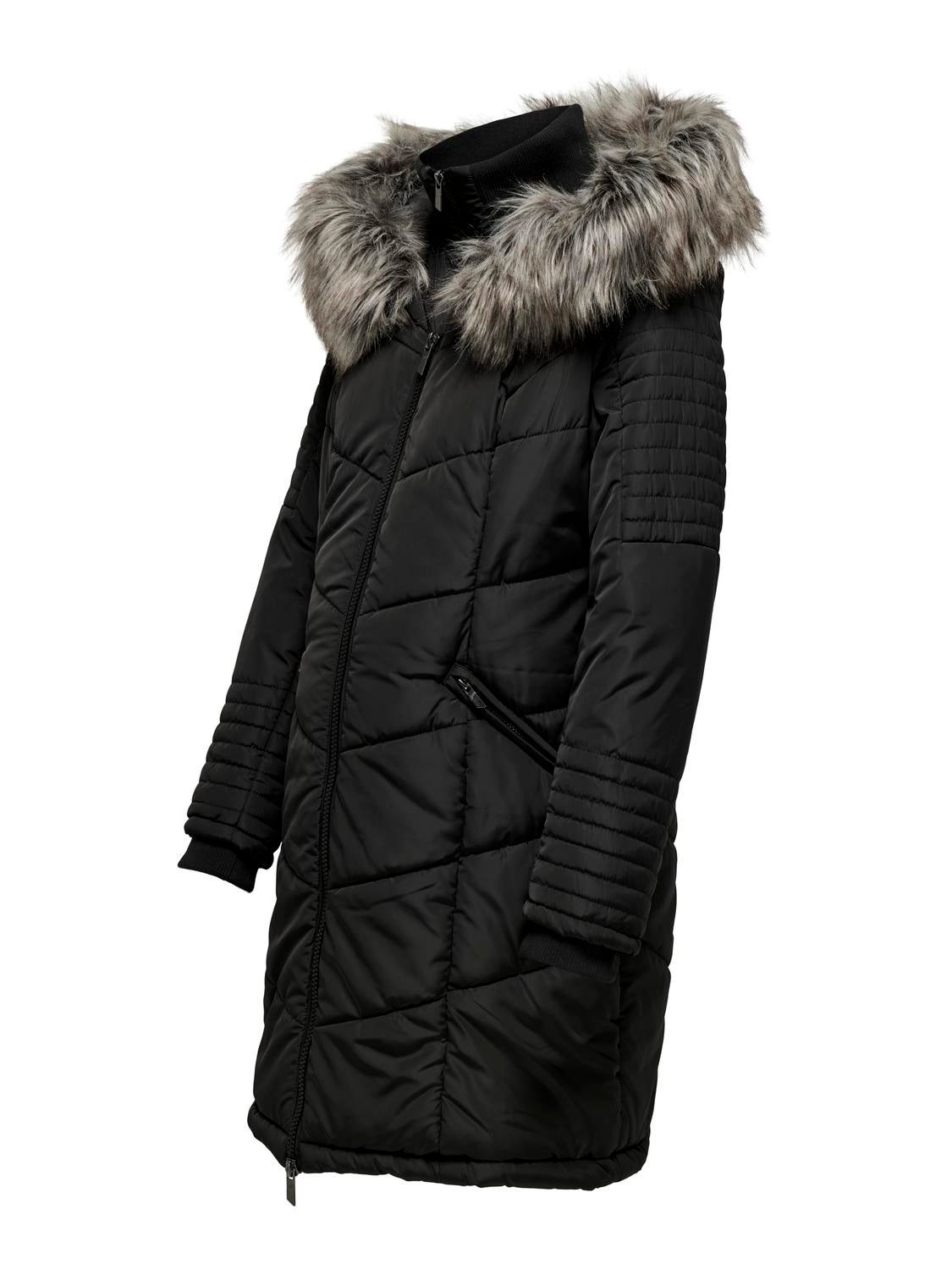 Linette fur hood coat black hotsell
