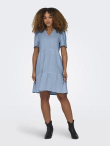 ONLY Regular fit V-Hals Korte jurk -Cashmere Blue - 15310970