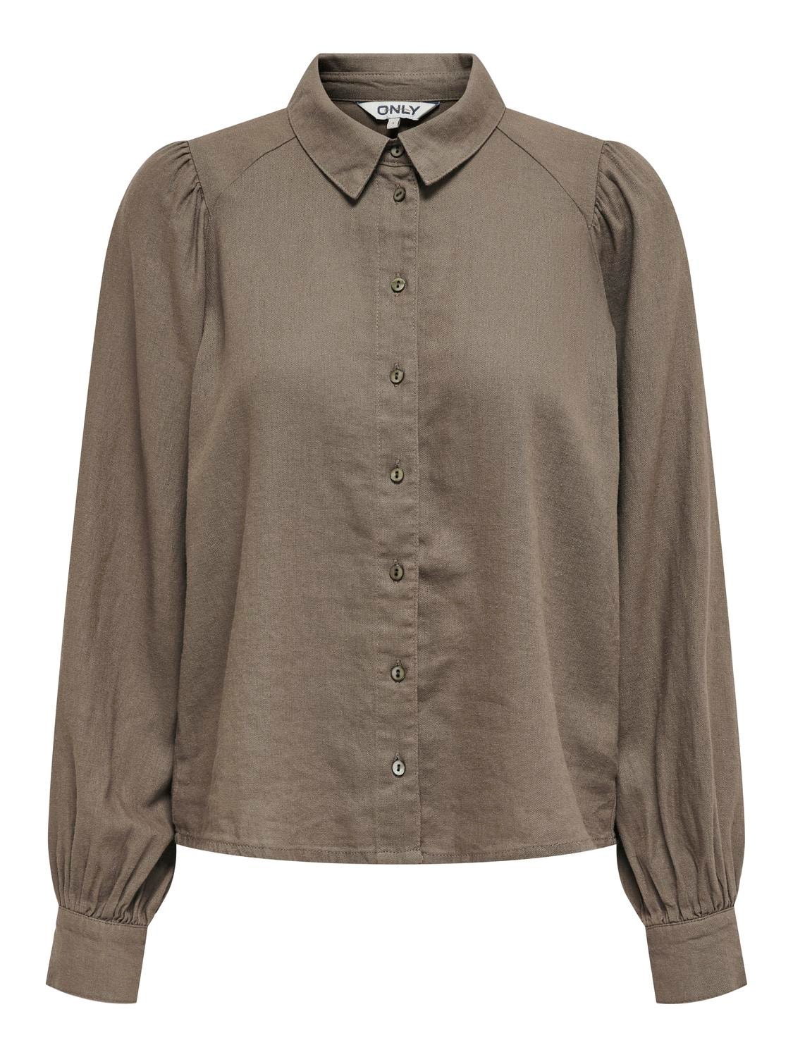 ONLY Loose Fit Button-down collar Puff sleeves Shirt -Walnut - 15310974