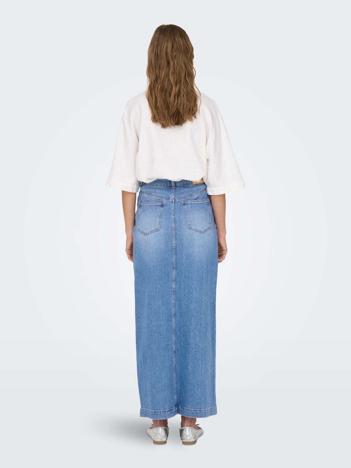 ONLY High waist Long skirt -Light Blue Denim - 15310979