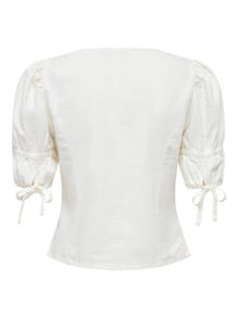 ONLY v-neck top with puff sleeves -Cloud Dancer - 15311005