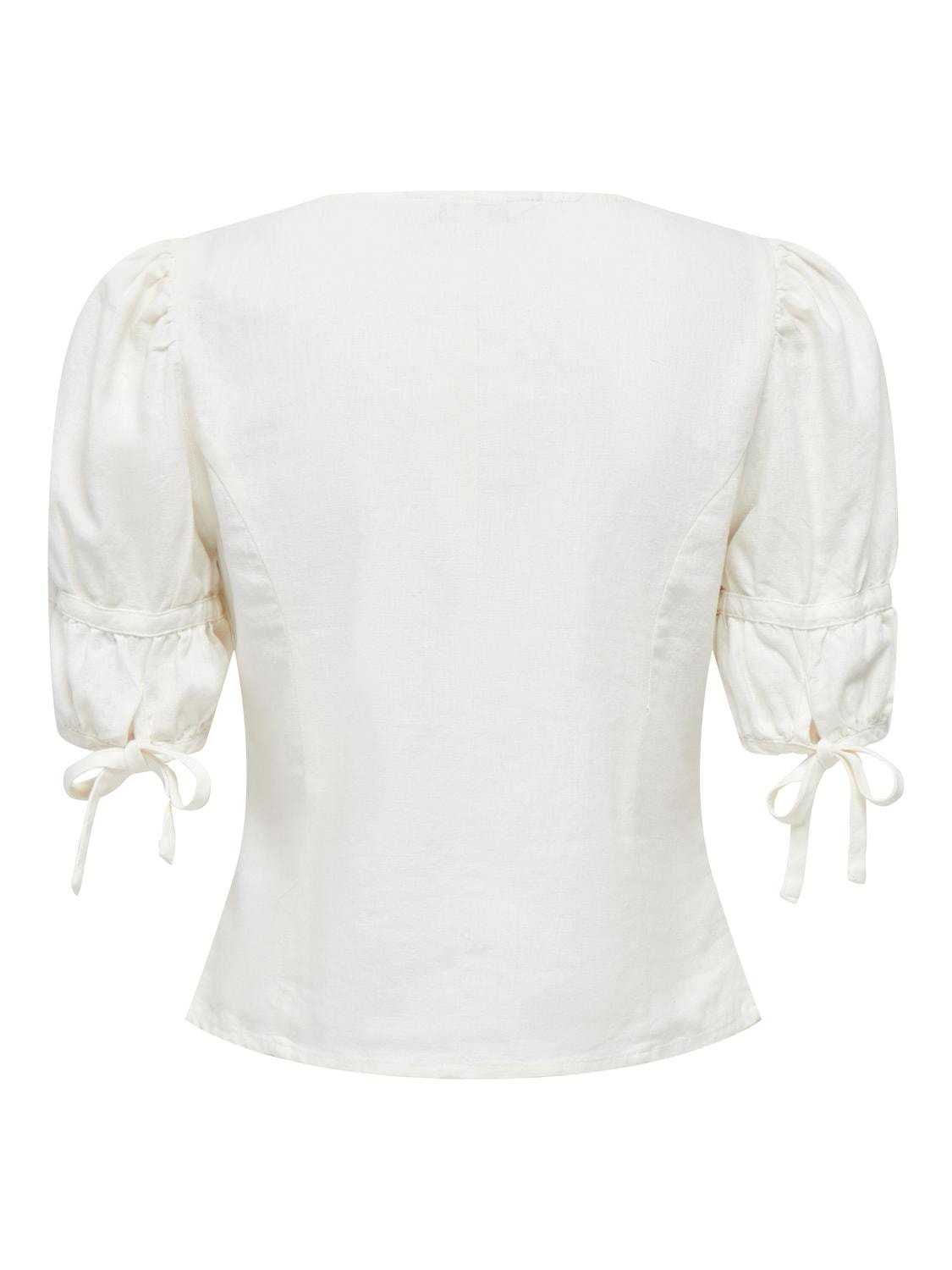 ONLY v-neck top with puff sleeves -Cloud Dancer - 15311005