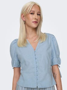 ONLY v-neck top with puff sleeves -Cashmere Blue - 15311005