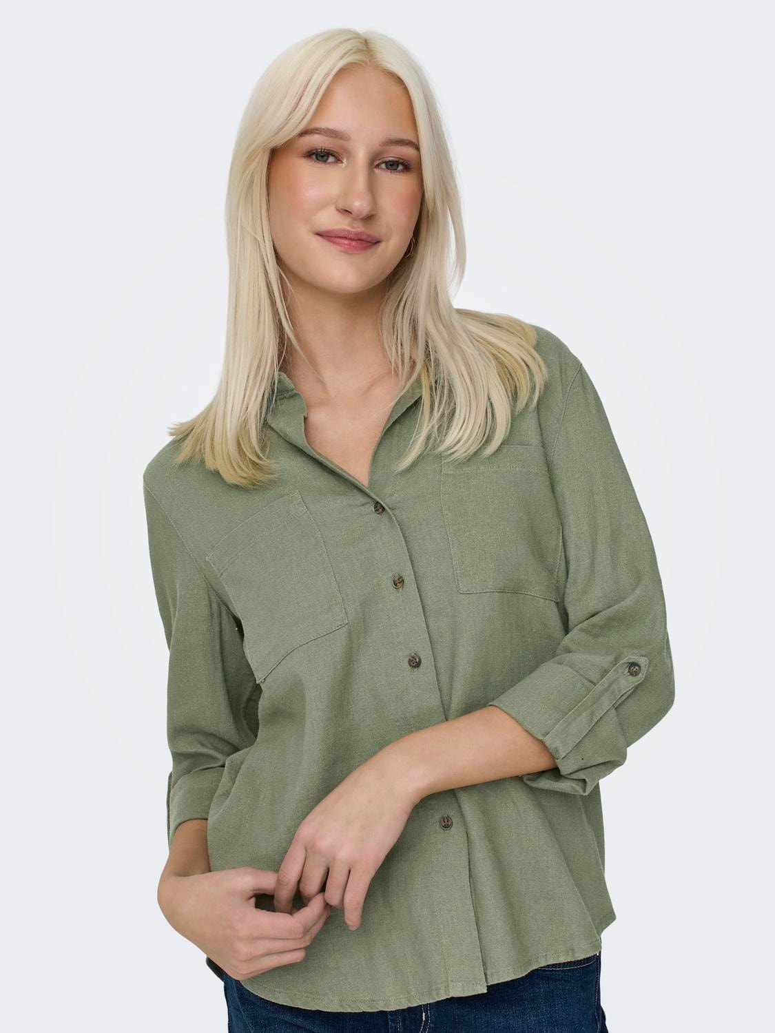 ONLY Chemises Loose Fit Col boutonné Manches avec revers -Oil Green - 15311011