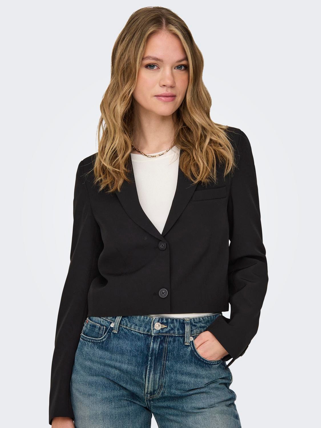 ONLY Blazers Corte cropped Cuello invertido -Black - 15311113