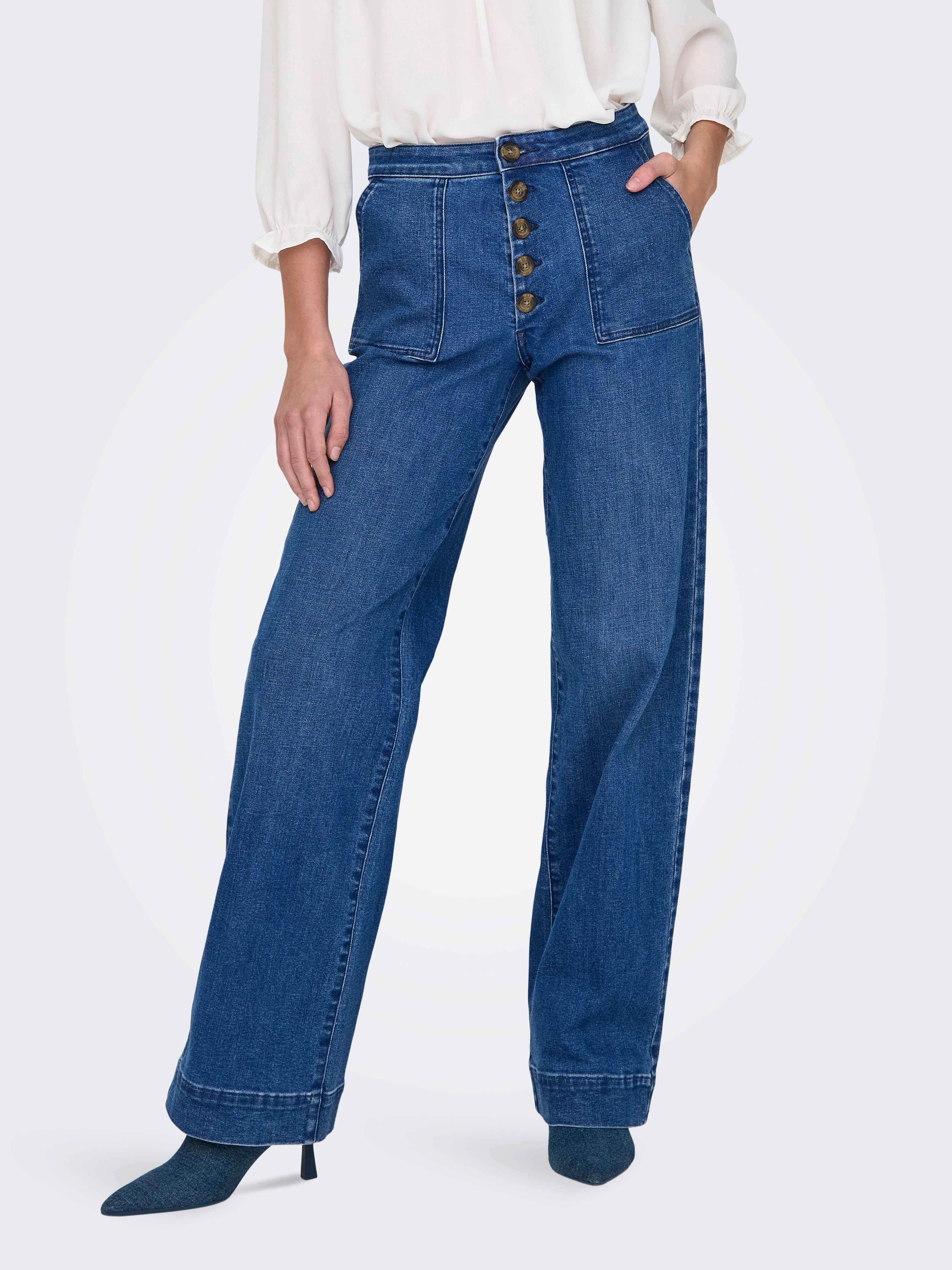 Jean ONLY Madison Taille Haute - Jambe Large - 94% Coton - Fit Wide Leg