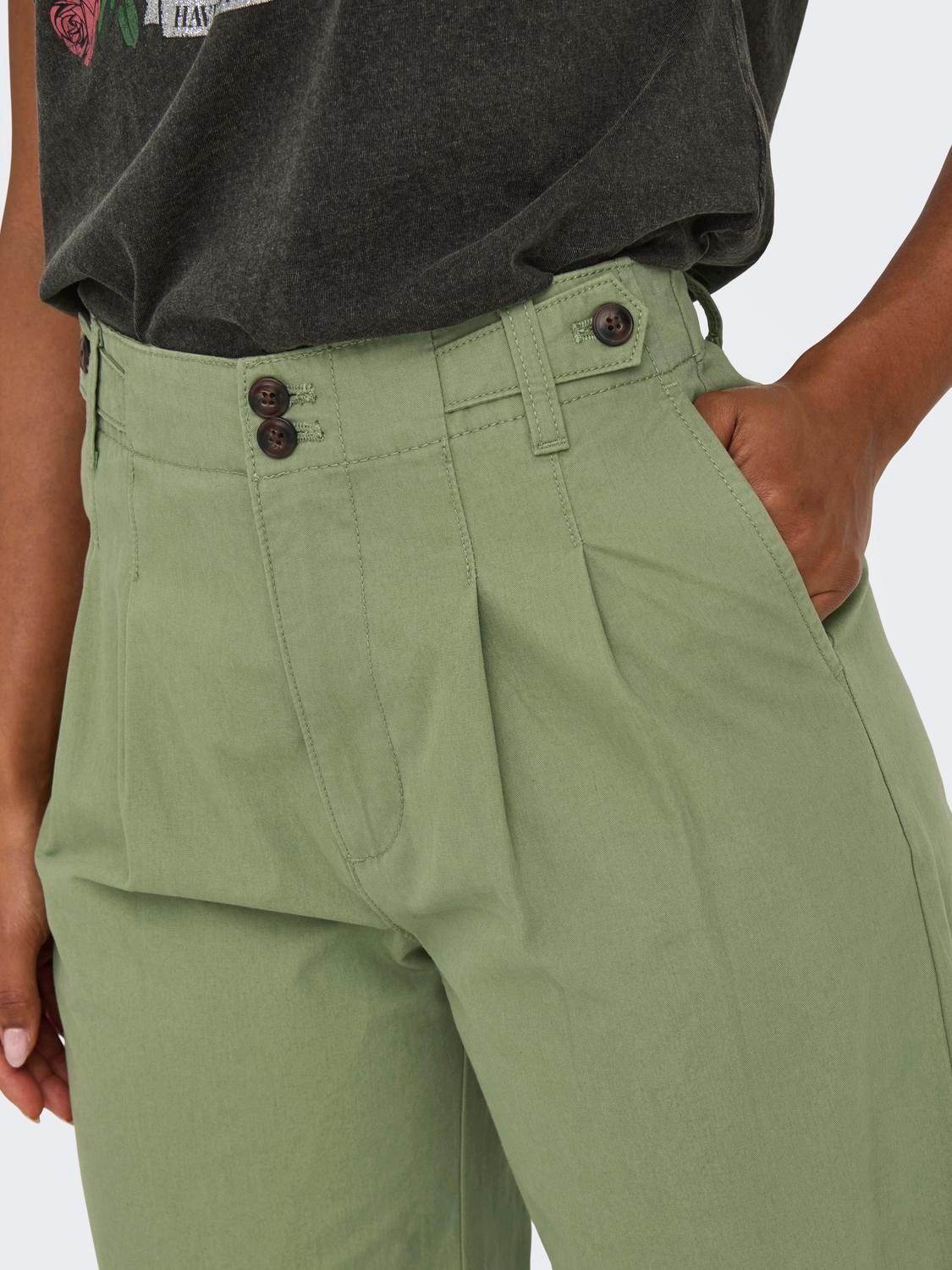 ONLY Pantalones cargo Corte wide leg Cintura alta -Oil Green - 15311375