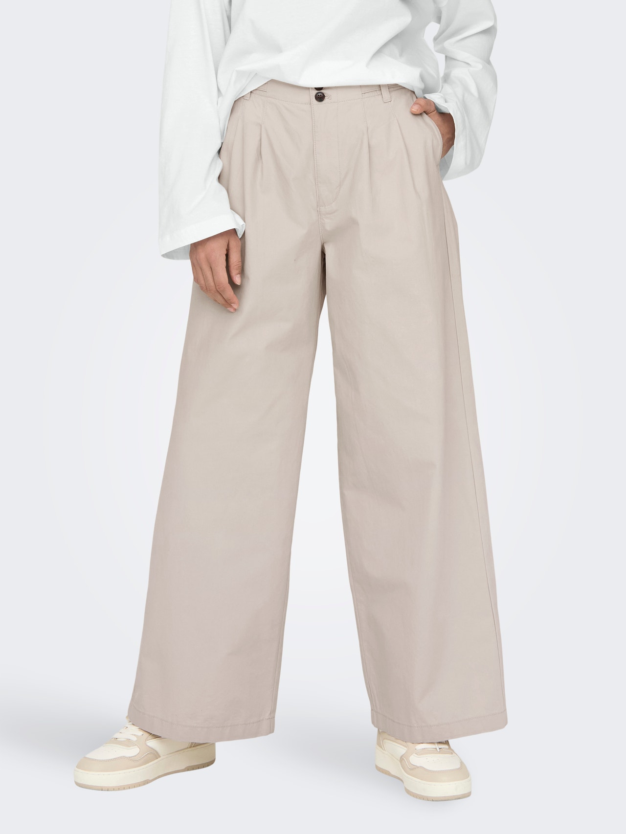 ONLY Pantalons cargo Wide Leg Fit Taille haute -Pumice Stone - 15311375