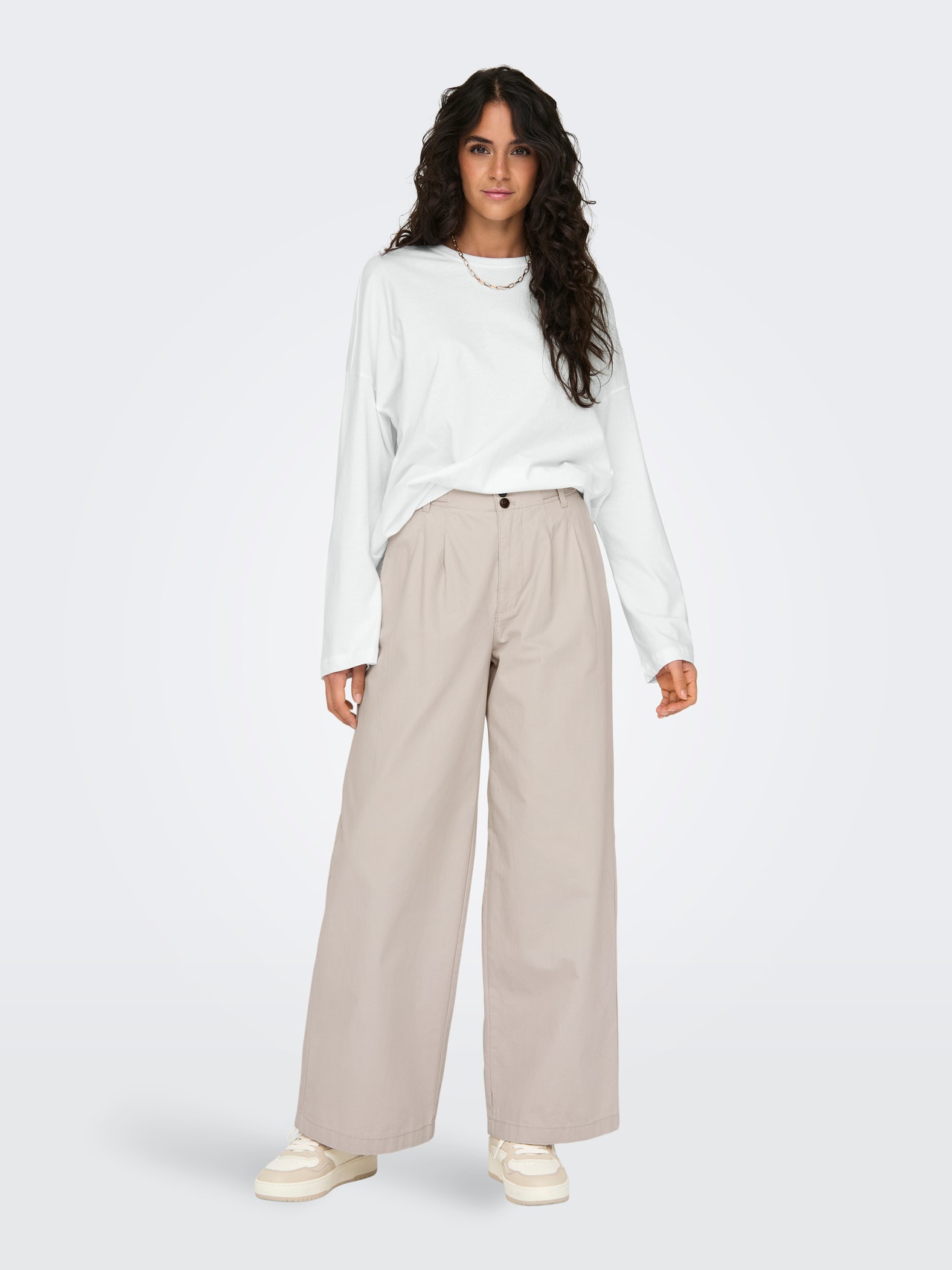 ONLY Pantalons cargo Wide Leg Fit Taille haute -Pumice Stone - 15311375