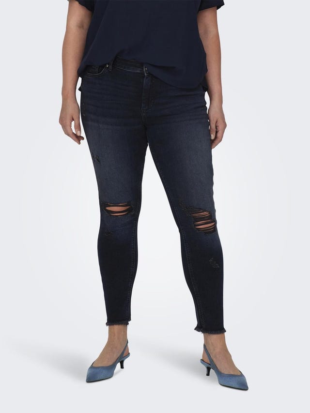 ONLY Skinny Fit Normal midja Råskuren fåll Curve Jeans - 15311521