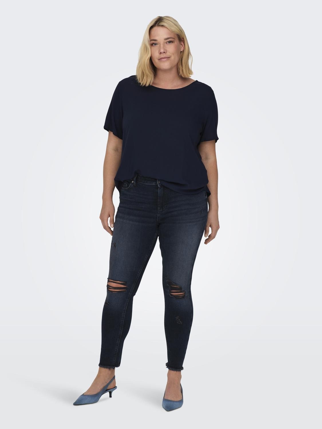 ONLY Skinny Fit Mittlere Taille Offener Saum Curve Jeans -Blue Black Denim - 15311521
