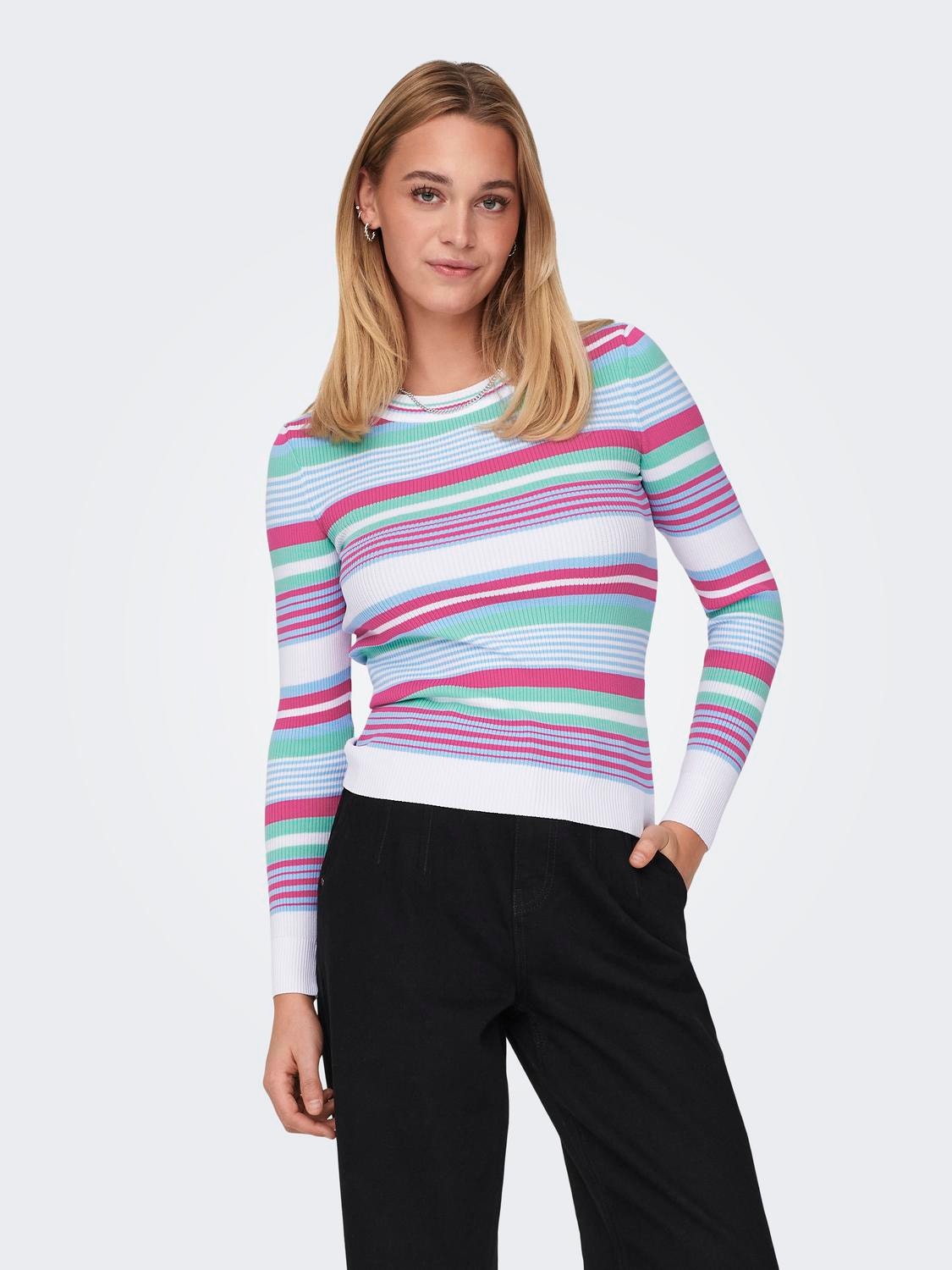 ONLY Knit Fit Round Neck Dropped shoulders Pullover -Cloud Dancer - 15311550