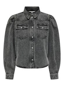 ONLY Puff sleeve denim shirt -Washed Black - 15311711