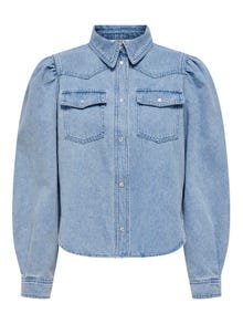 ONLY Denimskjorte med pufærmer -Light Blue Denim - 15311711