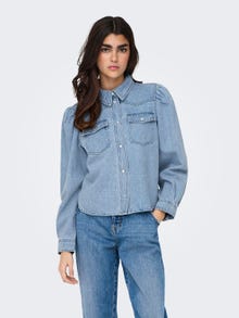 ONLY Relaxed Fit Skjortekrage Puffermer Skjorte -Light Blue Denim - 15311711