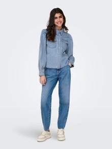 ONLY Relaxed fit Overhemd kraag Pofmouwen Overhemd -Light Blue Denim - 15311711