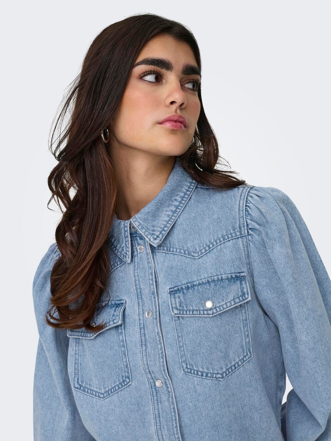 ONLY Chemises Relaxed Fit Col chemise Manches bouffantes -Light Blue Denim - 15311711