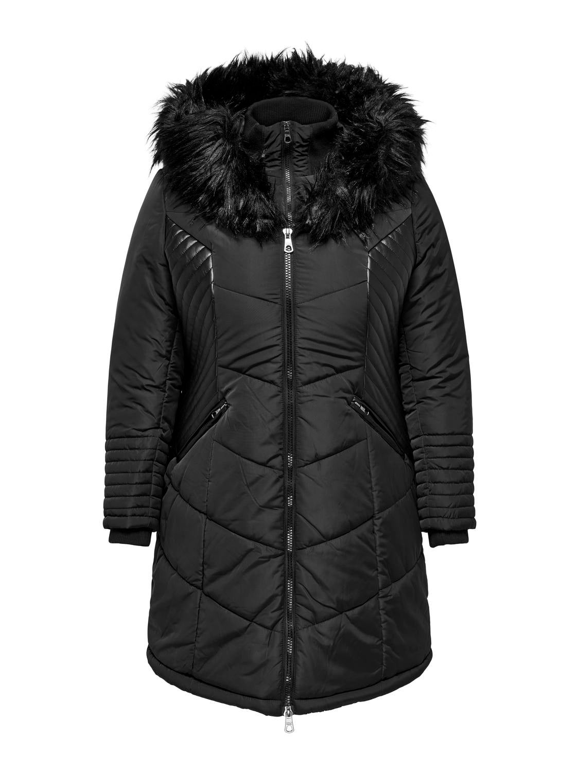 Linette fur shop hood coat black