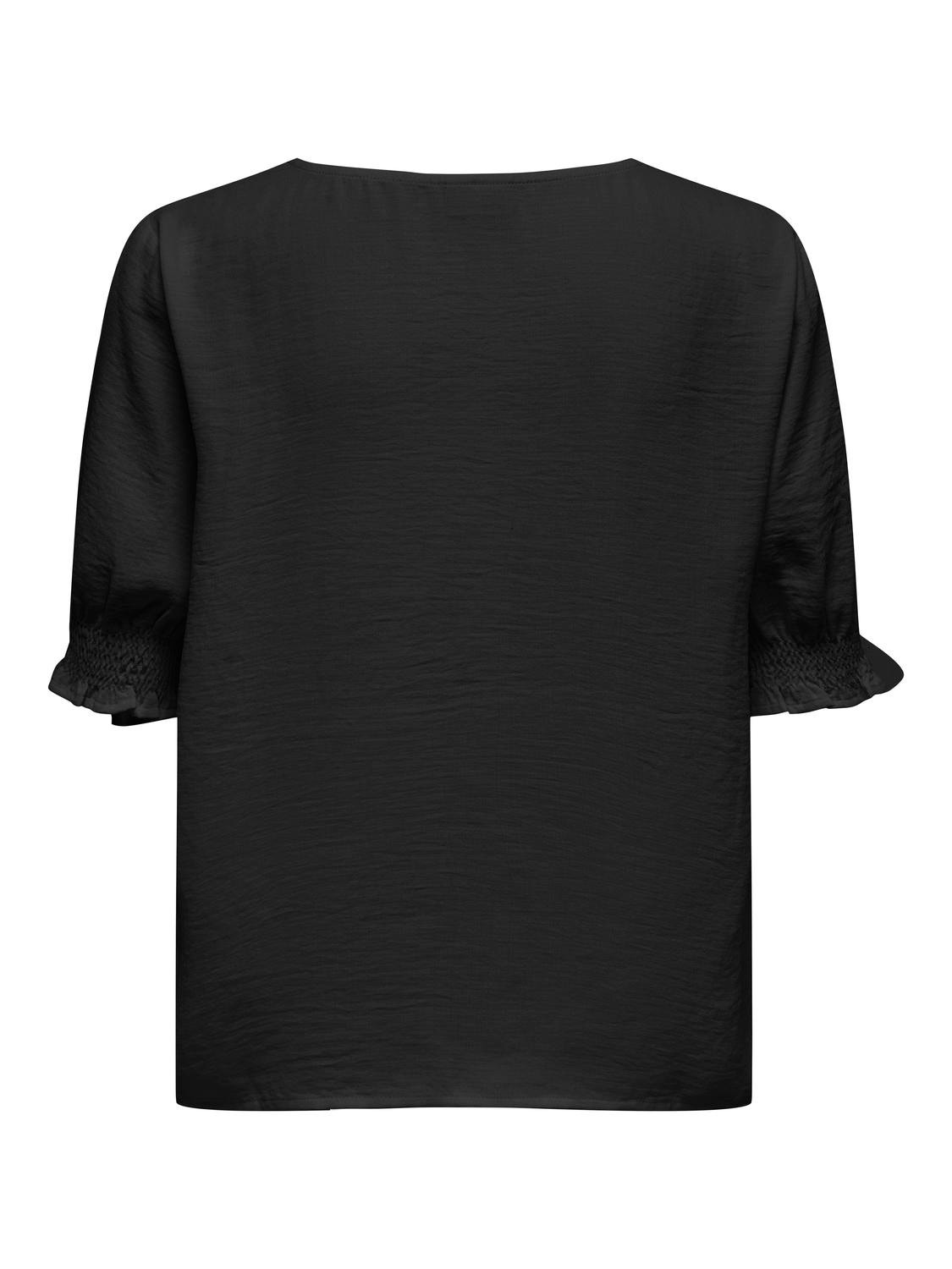 ONLY O-neck top with smock -Black - 15311894