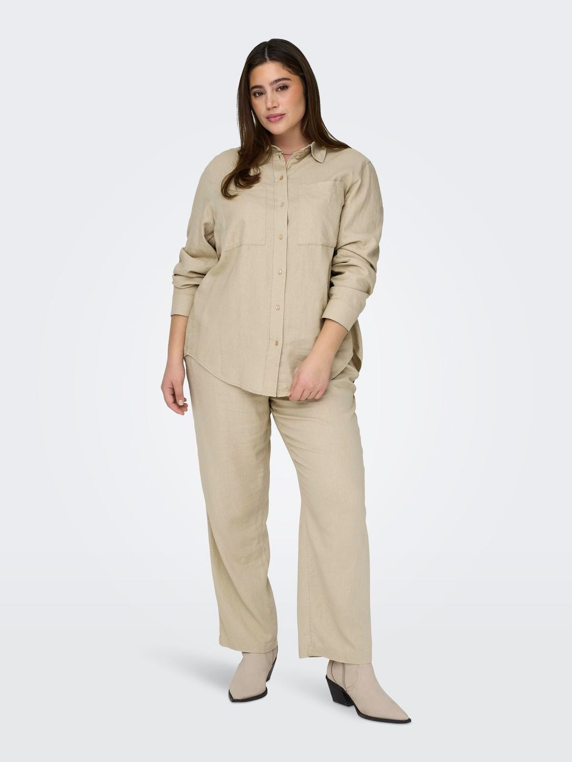ONLY Pantalons Loose Fit Taille moyenne Curve -Oxford Tan - 15311951