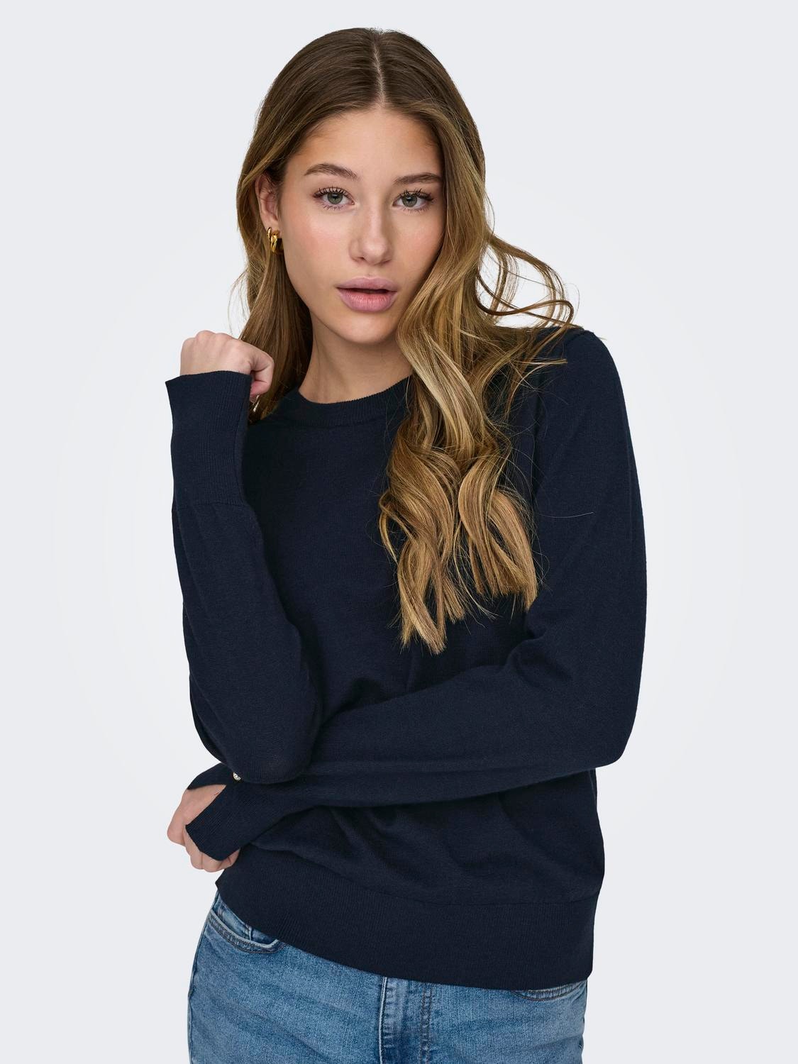 ONLY Knit fit O-hals Manchetten met knoop Pullover -Sky Captain - 15312026