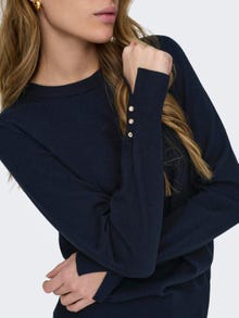 ONLY Knit Fit Round Neck Buttoned cuffs Pullover -Sky Captain - 15312026