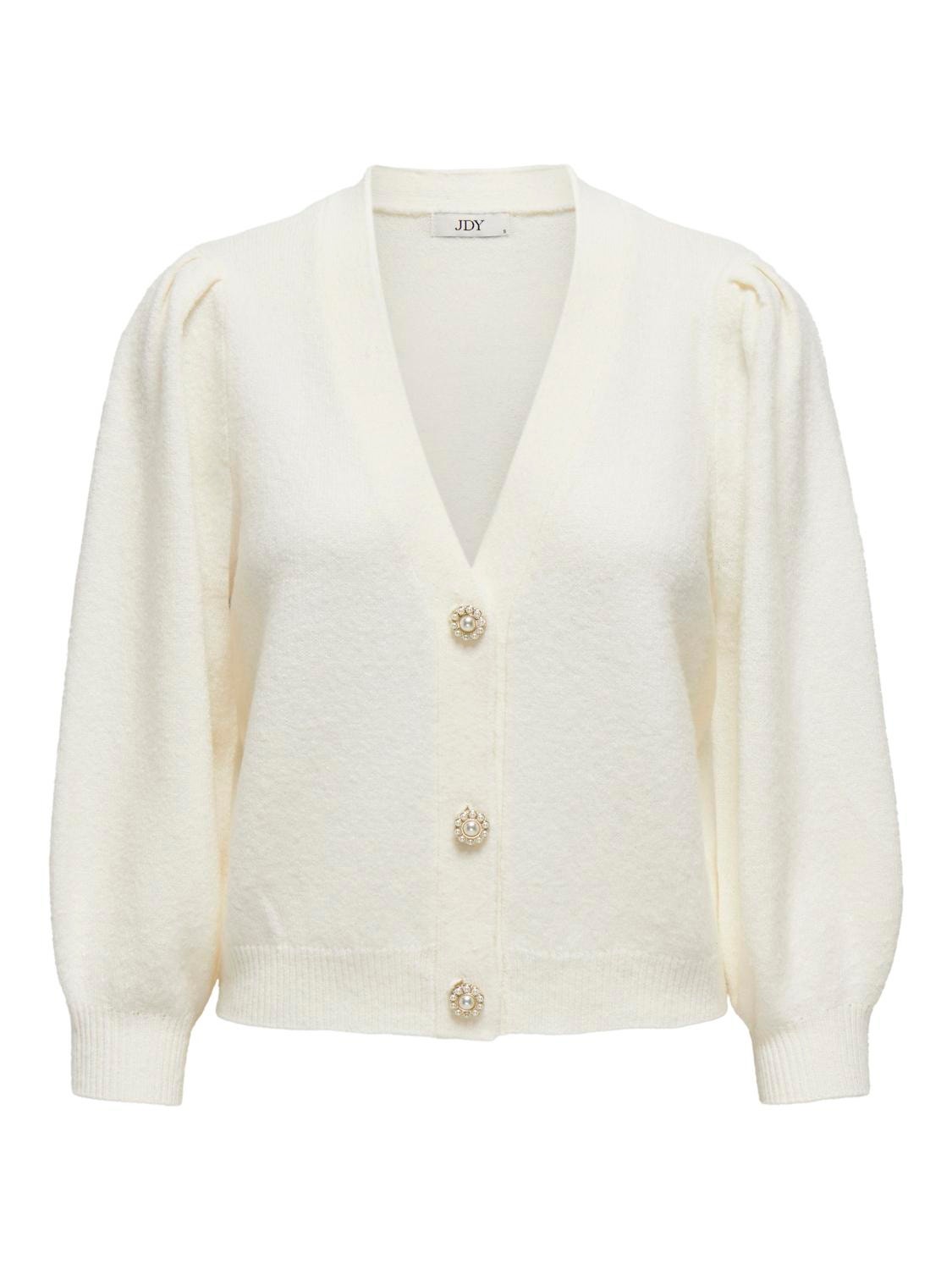 ONLY V-Neck Puff sleeves Knit Cardigan -Cloud Dancer - 15312054