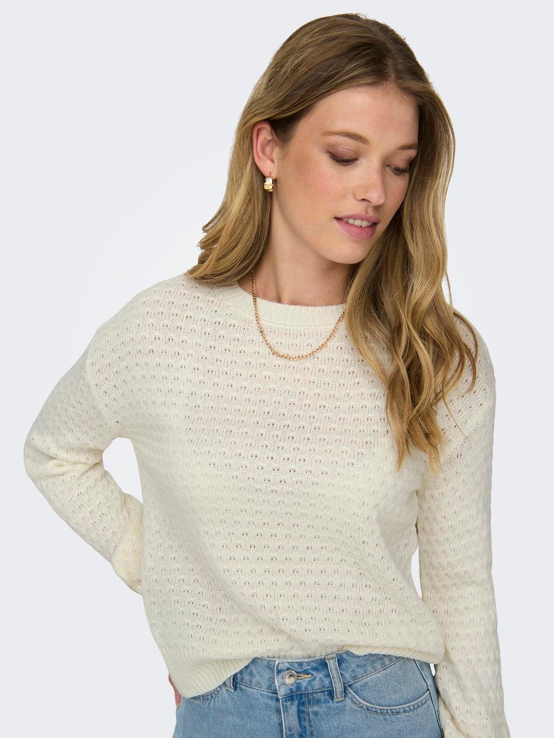 ONLY Boat neck Ribbed cuffs Dropped shoulders Pullover -Eggnog - 15312072